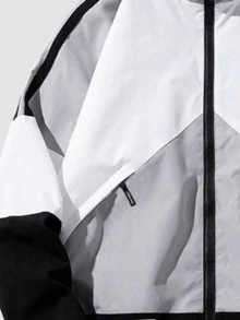 Men's Casual Color Block Zip-Up Stand Collar Sports Jacket Spring - Dark Grey - View 3