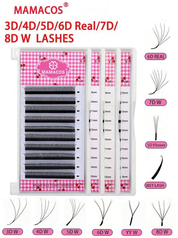 ciglie finte a fiore premontate marca MAMACOS, con 10 file a forma di W, finitura 3D/4D/5D/6D/7D/8D/YY/WET LASH/6D Real/5D, soffici e naturali, ad alta densità