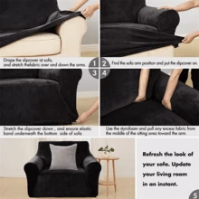NetHong 1/2 Seater Velvet Slipcover Solid Colour Sofa Covers Stretch Couch Protector (One Free Pillowcase) - Black - View 5