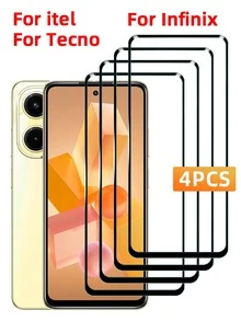 4pcs Full Coverage Tempered Glass Screen Protector, Suitable For Infinix And Other Phone Models, Anti-Fingerprint, Anti-Scratch, Easy To Install - Clear - View 1
