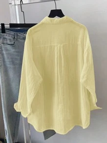 Blusa holgada y casual de manga larga de unicolor para mujer, primavera/verano