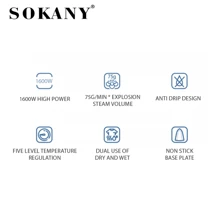SOKANY SOKANY-11005,Household Electric Iron Handheld Steam Ironer Mini Portable Student Travel Ceramic Base Plate Design Suitable For All Kinds Of Clothes, Constant Temperature Ironing, Non-Damaging Clothes Adjustable Thermostat Control Overheat Safety Protection