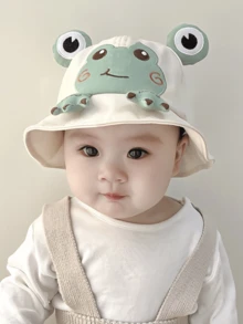 1 Pc Toddler Adorable Frog Print Sun Protection Canvas Hat, Versatile For Spring And Summer - Multicolor - View 1