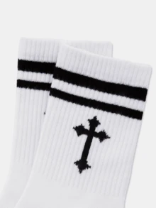 1 Pair Men/Women/Couple Solid Color Mesh Mid-Calf Sports Socks, Cross Design, Soft & Comfortable, Moisture-Wicking Breathable Odor Resistant, Suitable For Summer Sports, Travel, Office Wear - White - View 4