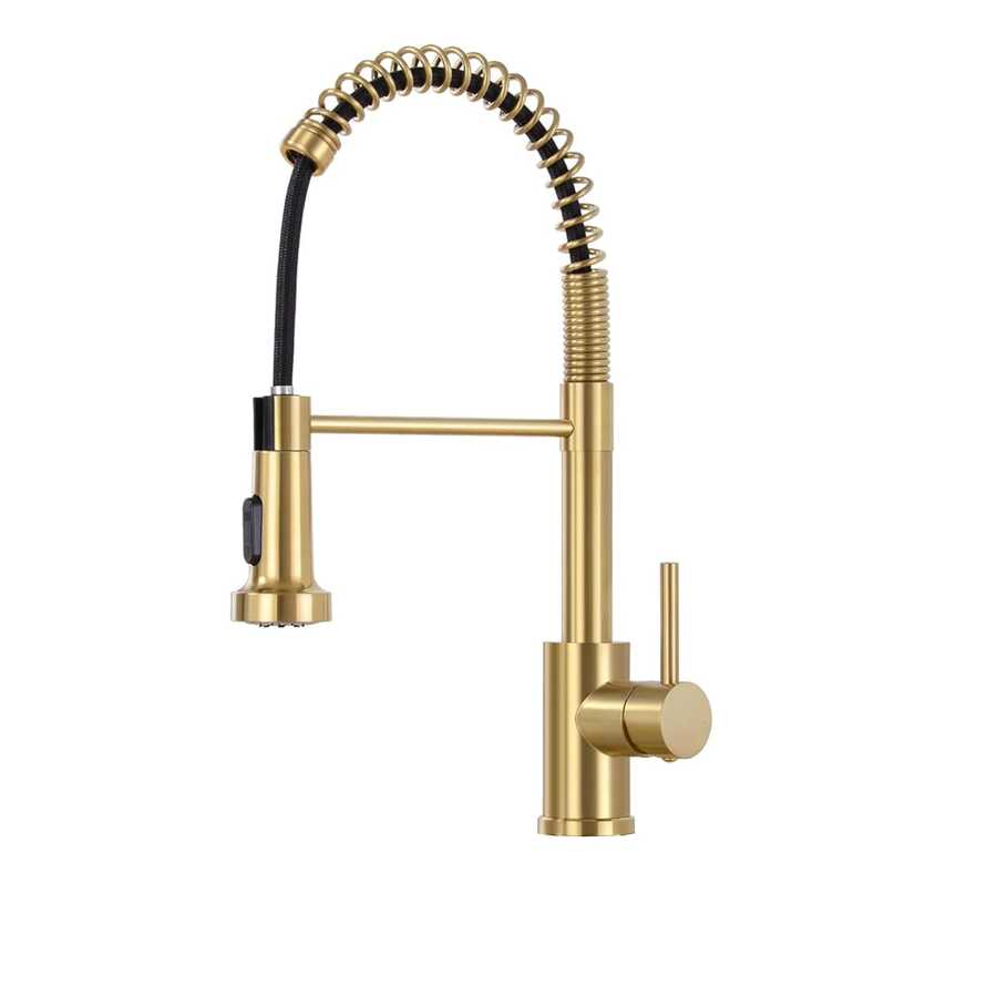 Brushed Gold High Arc Spring Kitchen Faucet With Pull Down Sprayer,Commercial Rv Single Lever Kitchen Sink Faucet,3 Function Single Handle Laundry Faucet,Brushed Gold Single Hole Brushed Gold/Brushed Nickel/Black - Brushed Gold - View 1