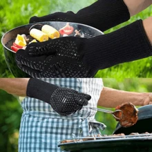 BBQ Gloves, Oven Mitts Grilling Gloves - 1472degrees Fahrenheit Oven Gloves, Non-Slip Silicone Cooking Gloves For Grilling, Barbecue, Baking, Welding (A Pair) - Black - View 4