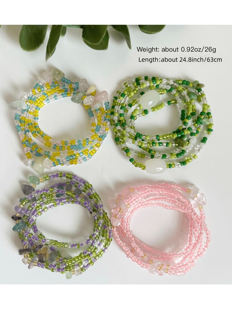 4 Pçs/conjunto Corrente De Cintura Elástica De 35 Polegadas Com Miçangas Coloridas