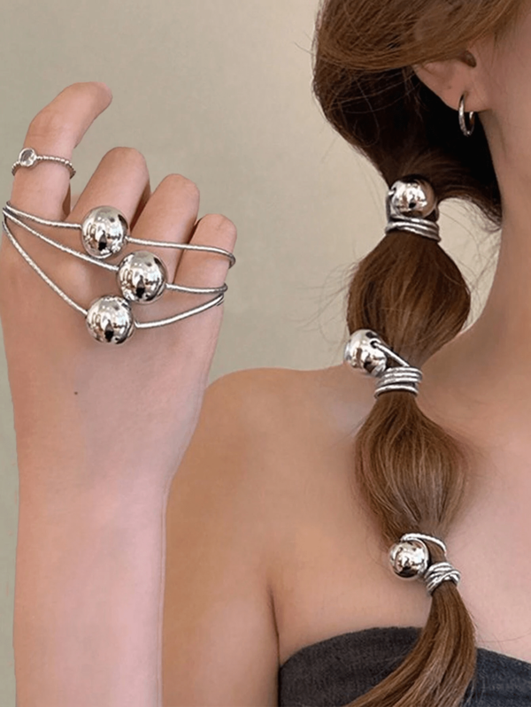 6 Peças Elásticos de Cabelo com Bolinhas Prateadas Brilhantes, Scrunchies de Cabelo Elegantes e Simples para Rabo de Cavalo, Acessórios de Cabelo Porta-Rabos de Cavalo
