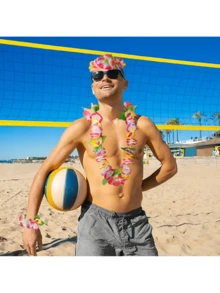 4pcs,Hawaiian Garland Flower Set - Artisan, Colorful Garland Necklace, Headband, Bracelet, Suitable For Festival Events, Parties And Performances, Festival Accessories | Vibrant Garland Set | Durable Artisan, Flower Decorations, Gift For Others Halloween - Multicolor - View 5