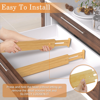 Bamboo Drawer Dividers Organizers, Kitchen Drawer Organizer, Adjustable Drawer Divider For Clothes, Kitchen, Dresser, Bedroom, Bathroom And Office, 4 Packs
