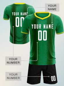 定制绿色渐变足球球衣，个性化球队名称和号码，轻盈舒适的面料，传热球衣，男士运动球衣，派对运动球衣 - 綠色 - 查看 1