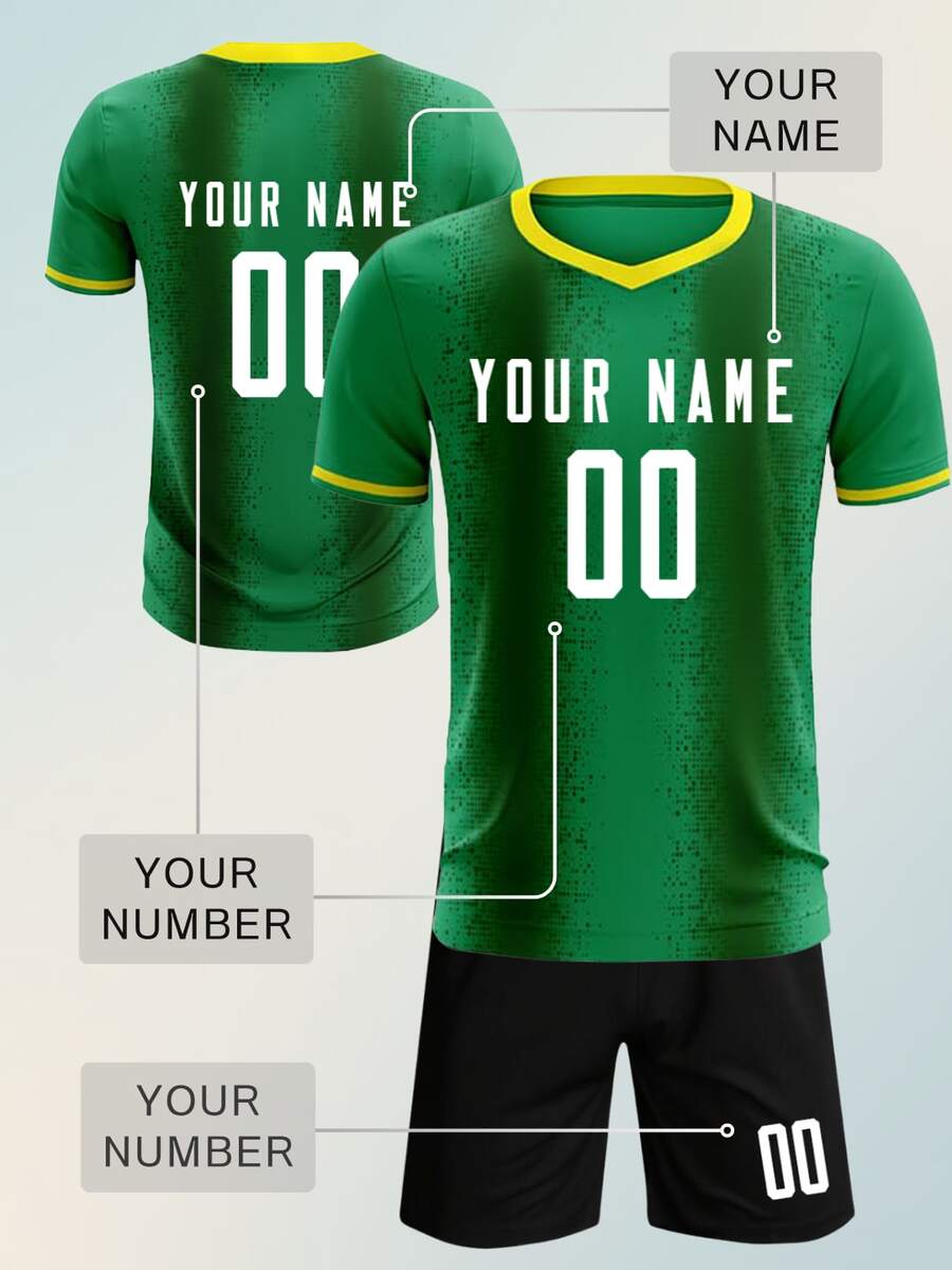 定制绿色渐变足球球衣，个性化球队名称和号码，轻盈舒适的面料，传热球衣，男士运动球衣，派对运动球衣 - 綠色 - 查看 1