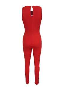 Women's Sexy Bodycon Long Sleeveless Jumpsuit With Ripped & Cut-Out Details - Red - View 2