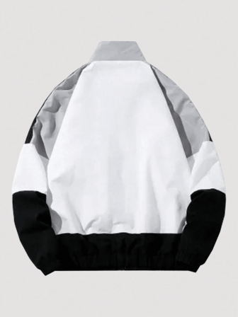 男式休闲拼色拉链立领运动夹克