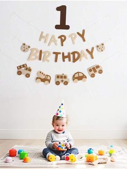 1 Set 1-9 Years Old Happy Birthday Felt Fabric Bunting S, Baby 1st Birthday Photography Backdrop Props, Simple Party Wall Decorations, Suitable For Baby Photo Shoot & Commemorate