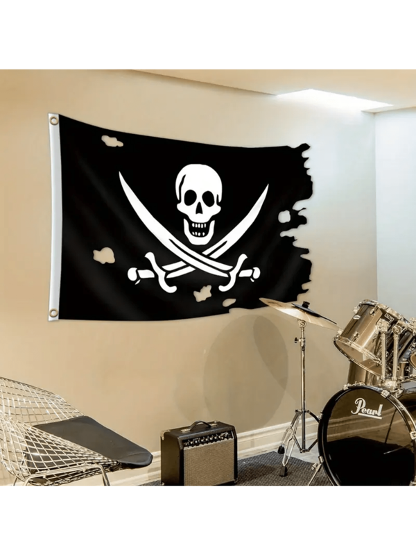 Pirate Flag - Durable Polyester Fiber, Single-Sided Double Stitching, 2 LACES - Perfect For Festivals, Dormitories, Parties, Home And Garden Decoration, And Nautical Decoration