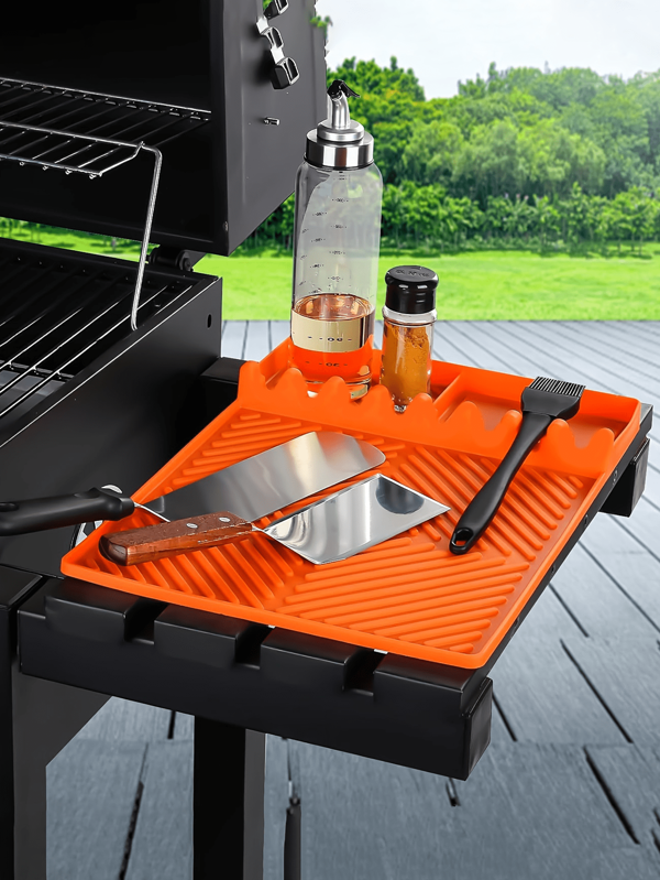 Silikongrillmatte, Blackstone Silikongrillseitenregal-Matte - Silikon Bratpfannen-Werkzeugmatte (mit Abtropfmatte), Outdoor-Grillarbeitsplatz-Kratzmatte für Outdoor-Grill und Arbeitsplatten, Orange, Grau