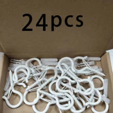 Bộ 15/24/48 móc treo trần nhà dùng để treo cây cảnh, móc treo hình chữ Q dùng cho đèn dây trang trí ngoài trời, chuông gió, móc treo hình cốc có khóa cài, kích thước 2.2 inch, thích hợp trang trí cho Ngày của Mẹ/Ngày Valentine/Lễ hội Valentine. - trắng - Xem 10