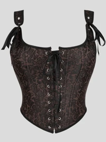 Corsé vintage para mujer con cordones frontales y cremallera lateral, tirantes, sostén push-up, apto para fiestas, carnavales, Halloween y otros festivales