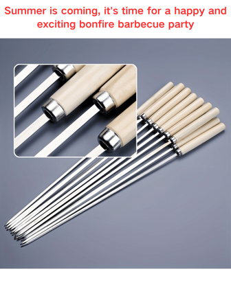 50/25 Pieces Stainless Steel Reusable Grill Skewers, Round And Flat Grill Skewers With Wooden Handle Non-Stick Coating, Heat Resistant Handle At The End, 304 Grill Skewers, Family Grilling Tools - Great For Grilling, Chicken Wings And Outdoor Camping Cooking - Easy To Rotate, Easy To Clean - Suitable For Indoor/Outdoor Grilling Parties, Must-Have For Holiday Party Bonfire Night
