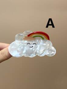 2pcs/1pc Cute Acrylic Asymmetrical Cloud Rainbow Hair Claw For Women Girls Geometric Hair Clip Crab Clamp Hairpin Barrettes Hair Accessories Elegant Claw Clip - Multicolor - View 13