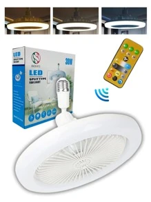 Ventilador Lámpara LED 30 Watts Alta Potencia e Iluminación Abanico con Socket con una Rotación de 360 Grados Multifuncional con 3 Tipos de Iluminación Luz Blanca Fría, Luz Neutra y Luz Cálida Control Remoto Aromaterapia Frescura Ideal para el Hogar