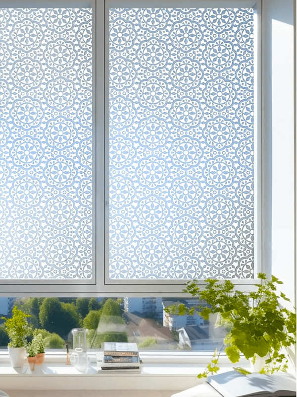 1 rollo de película mate para privacidad de ventanas de vidrio, película mate de encaje floral con adherencia estática, removible y reutilizable, que bloquea los rayos UV y reduce el reflejo, para decoración del hogar (17.53*118 pulgadas)