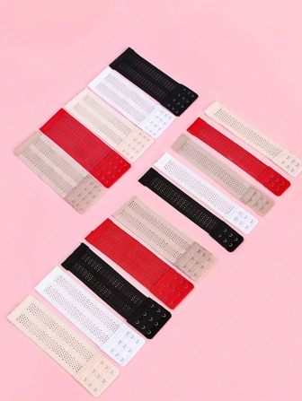 5pcs Multi-Color Plus 7.87 Inch Stretchy Bra Extender 3-Row Hook Lingerie Extension Strap