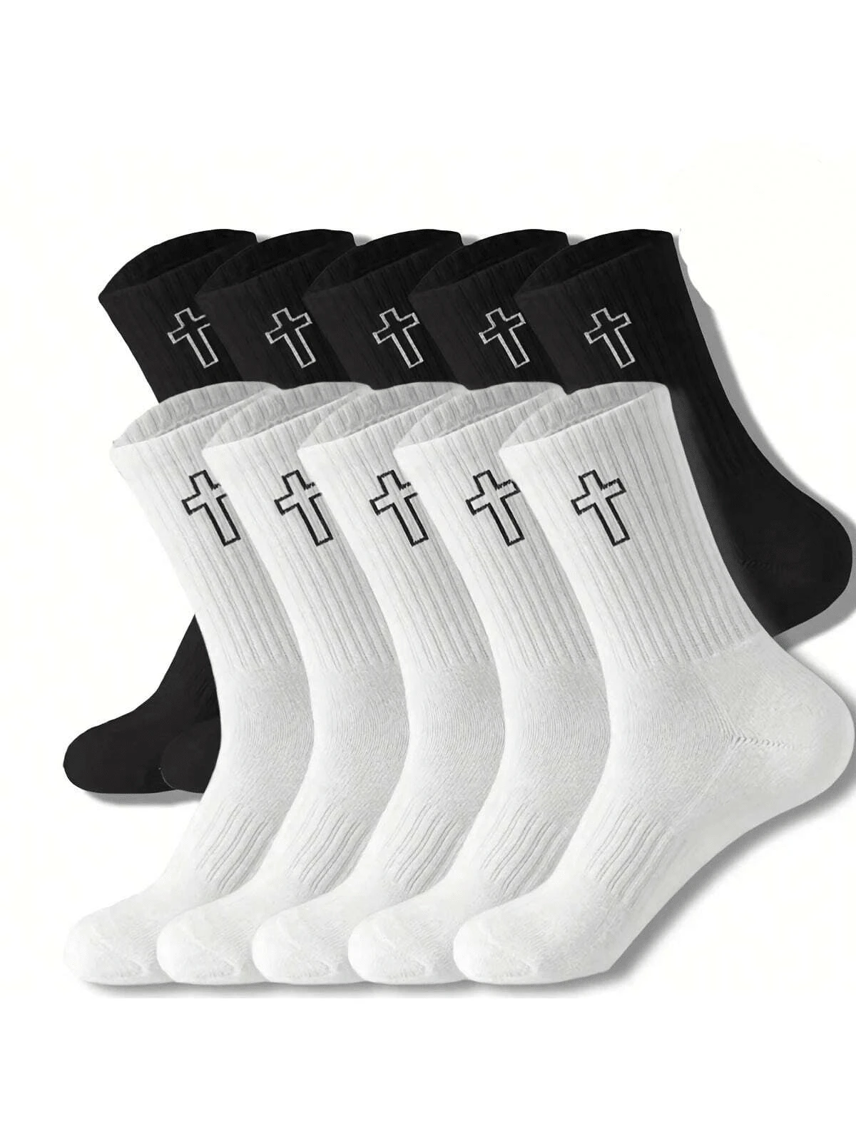 40pcs/20pcs/16pcs Unisex Black & White Crew Socks With Cross Pattern, Versatile & Comfortable, Non-Slip Moisture-Wicking.Suitable For Casual Wear, Yoga, Sports And Daily Wear In Spring, Summer, Autumn And Winter. Available In 10pcs/8pcs/4pcs/2pcs Sets. - Multicolor - View 1