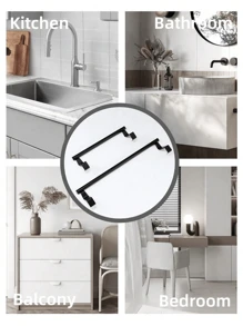 1pc Black Single Bar Towel Rack, Cabinet Back Style Hanger, Stainless Steel Towel Rod, Bathroom Door Hanging Towel Rack, Bathroom Accessories, Punch-Free Cabinet Door Hanging Rag Hanger, Cabinet Door Back Towel Single Rod, No Drill Towel Pole