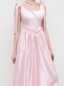 Różowa Elegancka Mocno Suwakowana Siatkowa Zasuwana Sukienka Z Odkrytą Kokardą Na Formalne Przyjęcie Wieczorowe