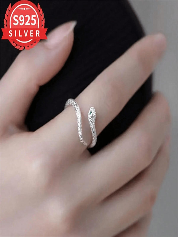 925 Sterling Silver Low Allergy Delicate Snake Animal Ring Earrings For Women, Personalized Finger Tip Accessories, Tail Ring, Suitable For All Occasions, Gift, Anti-Oxidation 3g Box