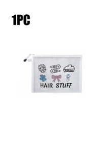 Mesh Cosmetic Bag With Hair Accessory Pattern, Multifunctional Cosmetic Pouch, For Clips, Headbands,Red Air Cushion Storage Portable Storage Bag, Makeup Bag, Skincare Bag, Travel Essentials, Dormitory Supplies,Bathroom Storage,Jewelry Storage, Lip Oil And Cosmetics Storage Bag ,Suitable For Students,Back To School,Work,Business,Commute,Outdoors,Holiday, Summer Essentials,School Supplies,Mother Gifts, Birthday Gifts