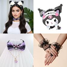 Sanrio Sanrio Authorized Kuromi 3-In-1 Princess Set 2025,Party Dress Up Sexy Set - Velvet Adjustable Headband + Bowknot & Cuffs + Lace Gloves | Party/Cosplay/Halloween/Month's Day Gifts Costume Kit (Gift Dress-Up)