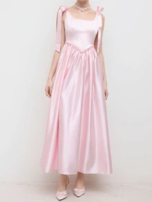 Różowa Elegancka Mocno Suwakowana Siatkowa Zasuwana Sukienka Z Odkrytą Kokardą Na Formalne Przyjęcie Wieczorowe