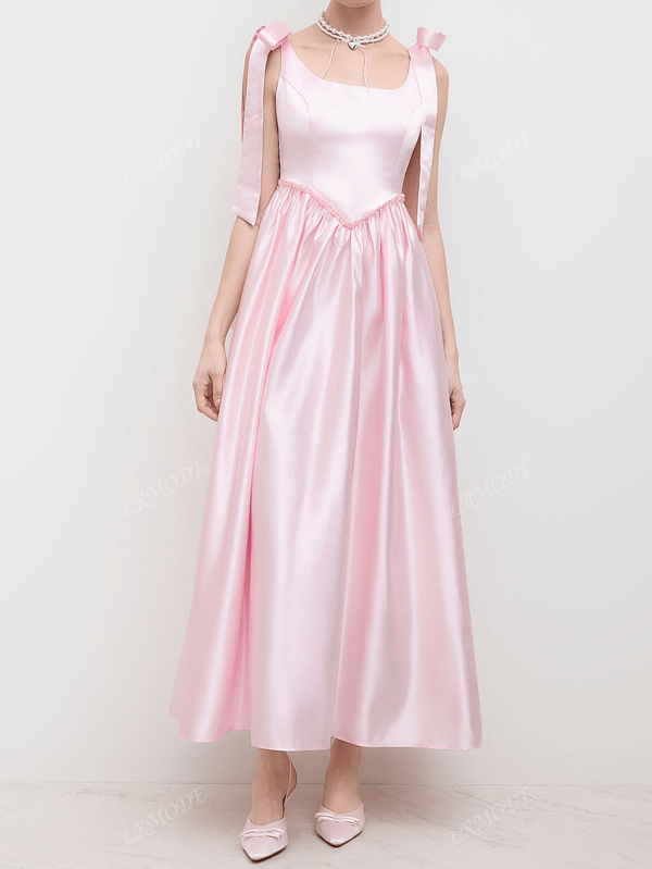 Pink Elegant Heavy Knotted Zipper Mesh Panel Backless Bow Formal Party Evening Dress