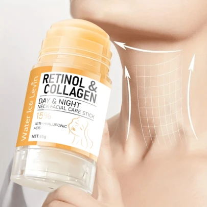 Barra de cuidado facial y de cuello con 15% de ácido hialurónico y colágeno, apta para todo tipo de piel, con efecto lifting y reafirmante, con fragancia fresca, para reducir el doble mentón - Crema hidratante reafirmante para el día y la noche, cuidado para el cuello flácido, apta para hombres y mujeres, de color beige claro, práctica para viajar