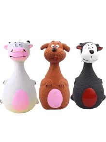1pc Bite-Resistant Squeaky Latex Dog Toy - Adorable Cartoon Puppy Chew Toy, Essential Pet Amusement! Cartoon Style, Multicolor, Bone Shape, Details, Squeaking Function, Great For Daily Play/Training/Holiday Celebration
