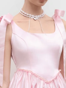 Różowa Elegancka Mocno Suwakowana Siatkowa Zasuwana Sukienka Z Odkrytą Kokardą Na Formalne Przyjęcie Wieczorowe