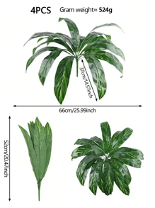 1PC/4PCS Artificial Plants False Tropical Green Shrubs Decoration Realistic Touch Artificial Leaf Stems Suitable For Outdoor Interior Decoration Home Garden Party Wedding Bedroom Room Office Decoration