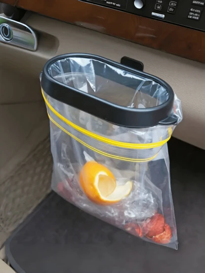 1个ABS材质车载垃圾袋支架 - 带储物袋夹架的车载垃圾桶分配器，适用于各种杂物，汽车内饰配件