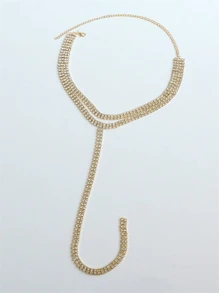 Gold-Plated Crystal Double-Row Long Chain Necklace, Minimalist & Practical, Multi-Functional