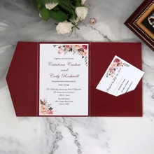 10 piezas Tarjetas de invitación perlada, tarjeta de felicitación con tercer doblez, sobres para RSVP, invitaciones de boda, tarjetas de papel dorado, para decoraciones y suministros de fiesta de boda, 15º cumpleaños, bautizo, despedida de soltera (rosa, dorado, burdeos, beige, blanco, azul marino)
