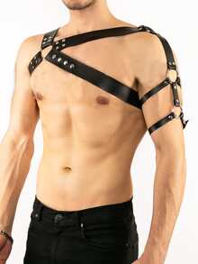 Men's Sexy Pu Leather Straps, Skinny Corset, Arm Restraints, Punk Style, Carnival Day , Everyday Wear, Men's Fashion Straps, Bold Men's Costume Shaping Waistband Straps, Men's Gladiator Chest Protectors, Men's Gladiator Shoulder Armor, Gothic Straps Costume Accessory - Black - View 7