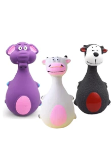 1pc Bite-Resistant Squeaky Latex Dog Toy - Adorable Cartoon Puppy Chew Toy, Essential Pet Amusement! Cartoon Style, Multicolor, Bone Shape, Details, Squeaking Function, Great For Daily Play/Training/Holiday Celebration