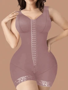 1 pieza Moldeador corporal entero para mujer con cremallera en la entrepierna, que afina suavemente la cintura y las caderas - Púrpura polvoriento - Ver 2