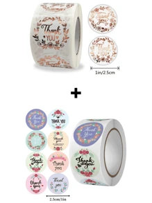 Rollo de 500 pegatinas con flores y texto 'Gracias' - Ideal para regalos de Acción de Gracias y decoración de tarjetas
