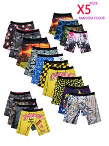 Random 5PCS Men's Printed Long Boxer Fashion Briefs S-XXXL