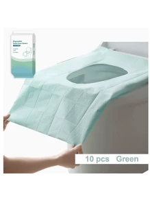 10 pièces Housse de siège de toilette jetable, grande couverture de siège de toilette en papier imperméable emballée individuellement, accessoires de voyage pour adultes, pour les toilettes publiques/avion/hôtel, décoration de salle de bain bleue/verte/rose