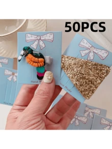 50/100 Cute Bow Element Hair Clip Display Cards - Handmade, Designed With Love, Suitable For Bracelets, Necklaces And Accessories, Jewelry Display Cards Perfect For Handicrafts, Small Business Packaging, And Jewelry Storage - Multicolor - View 20